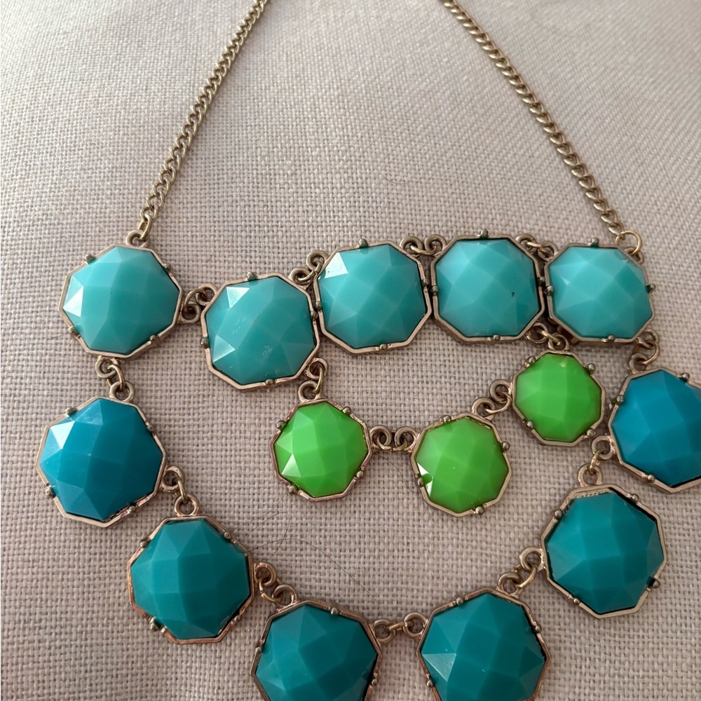 Bold Blue and Green Statement Necklace